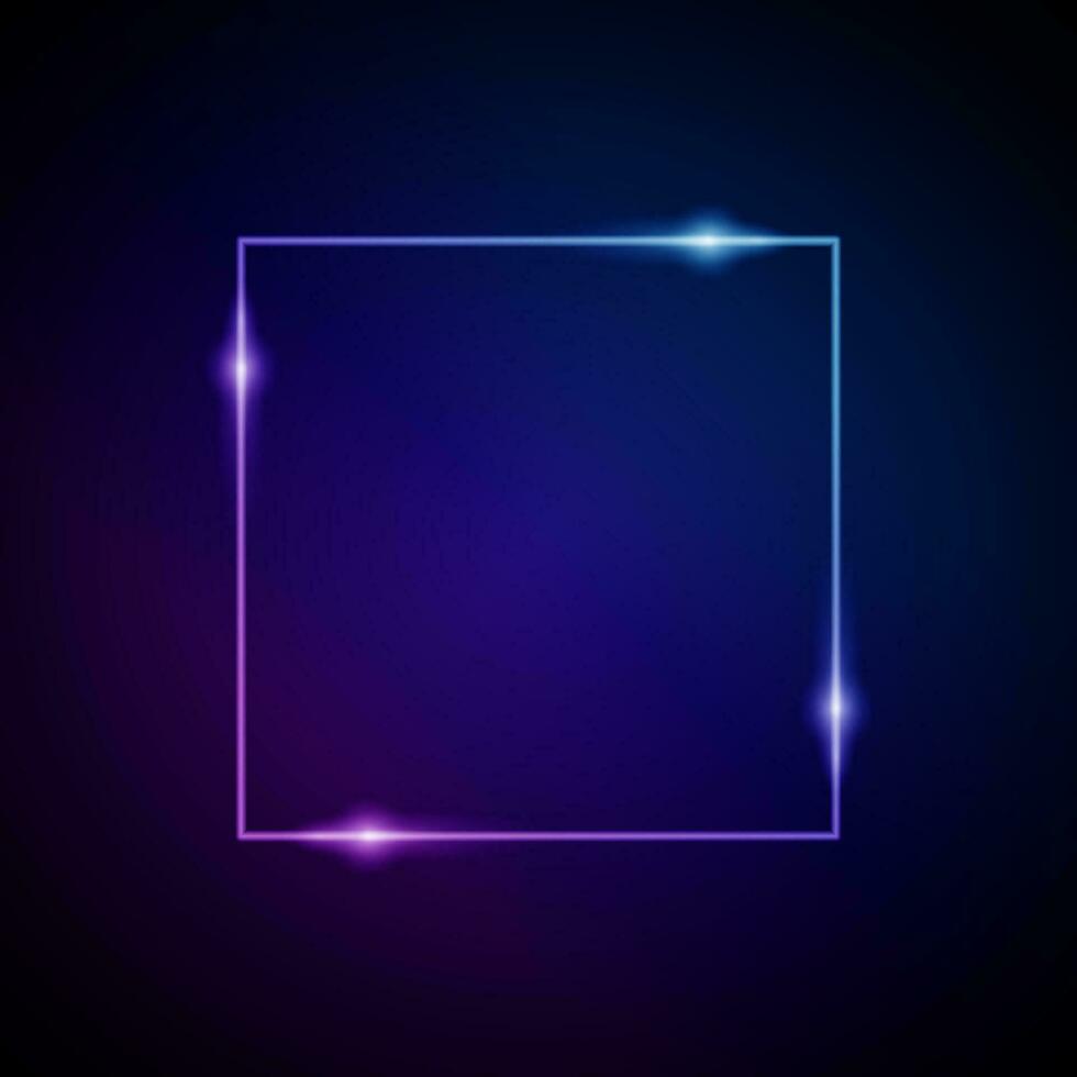 Neon Frame with Glow, and Sparkles. Electronic Luminous Square Frame in Blue Colors, for Entertainment Message or Promotion Theme on Dark vector