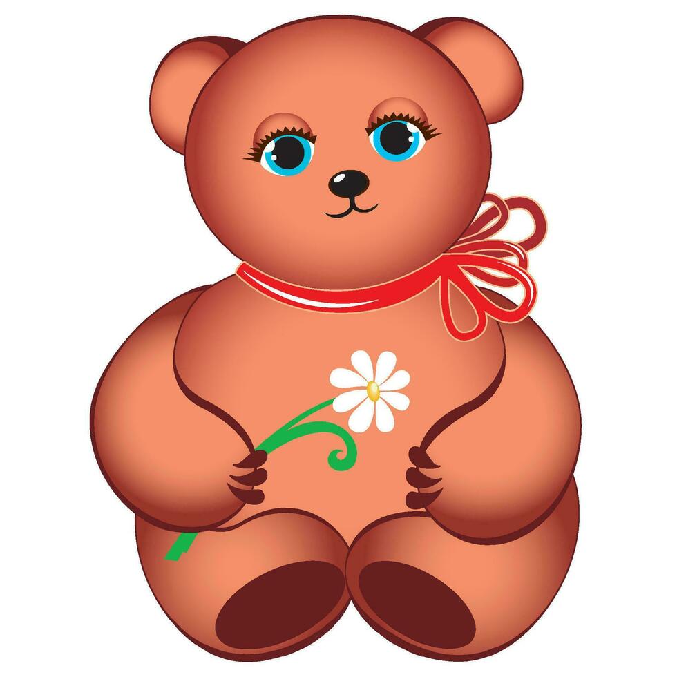 Little teddy bear with flower. Illustration on white background vector