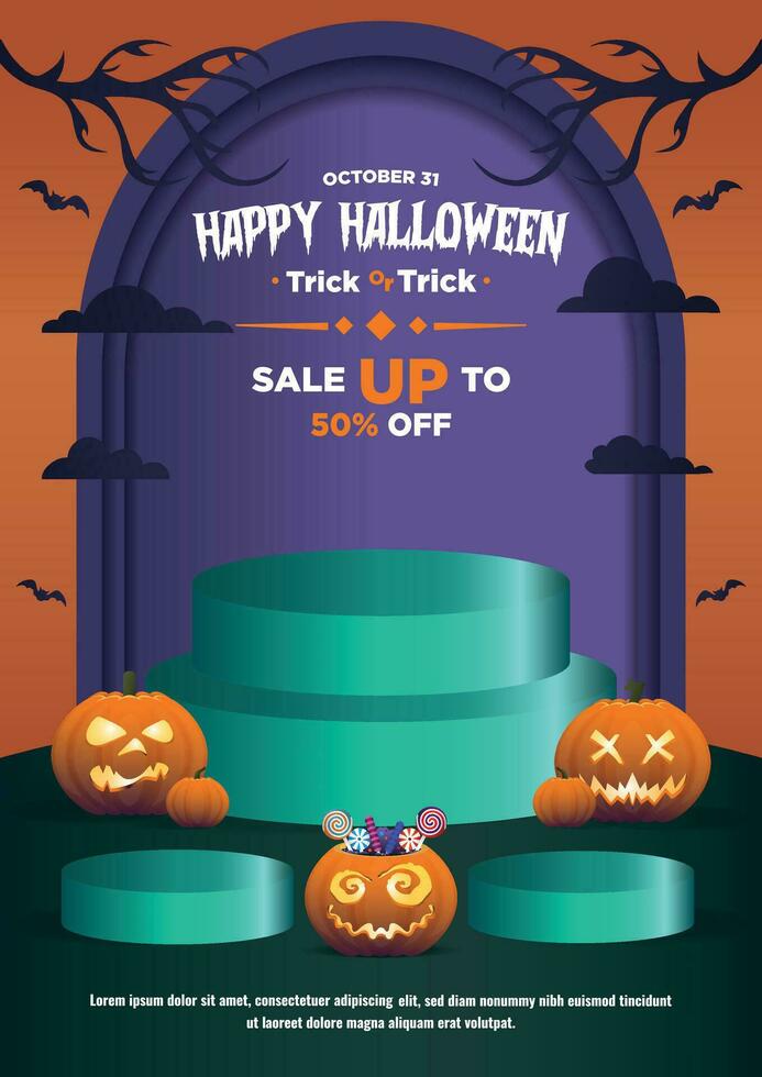 Poster Template  Happy Halloween Sale Podium Display vector