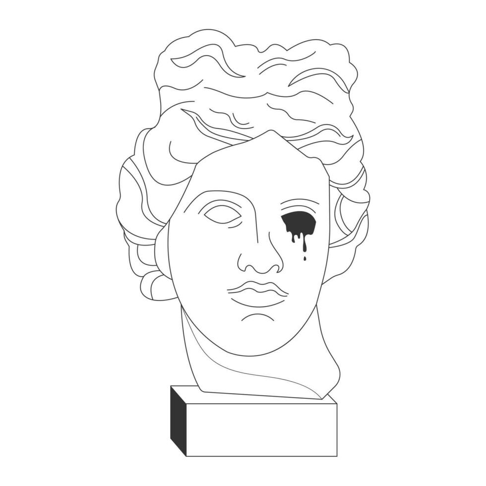 Antique bust sculpture isolated on white background in psychedelic weird style.Antique aesthetic. Line art.Vector illustration vector