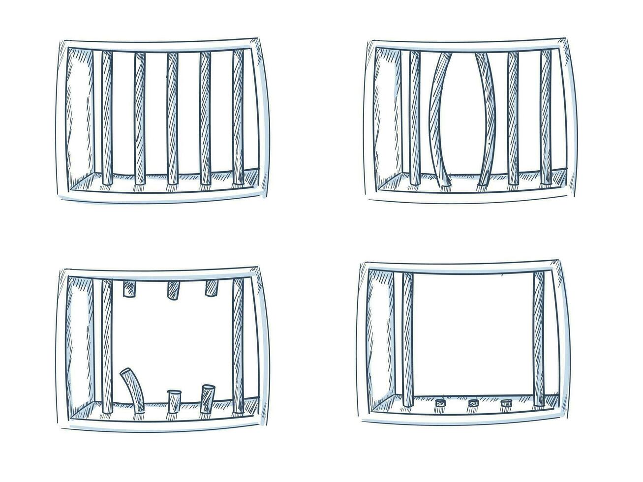 Hand drawn grunge rusty steel rod bars, jail window, prison vector