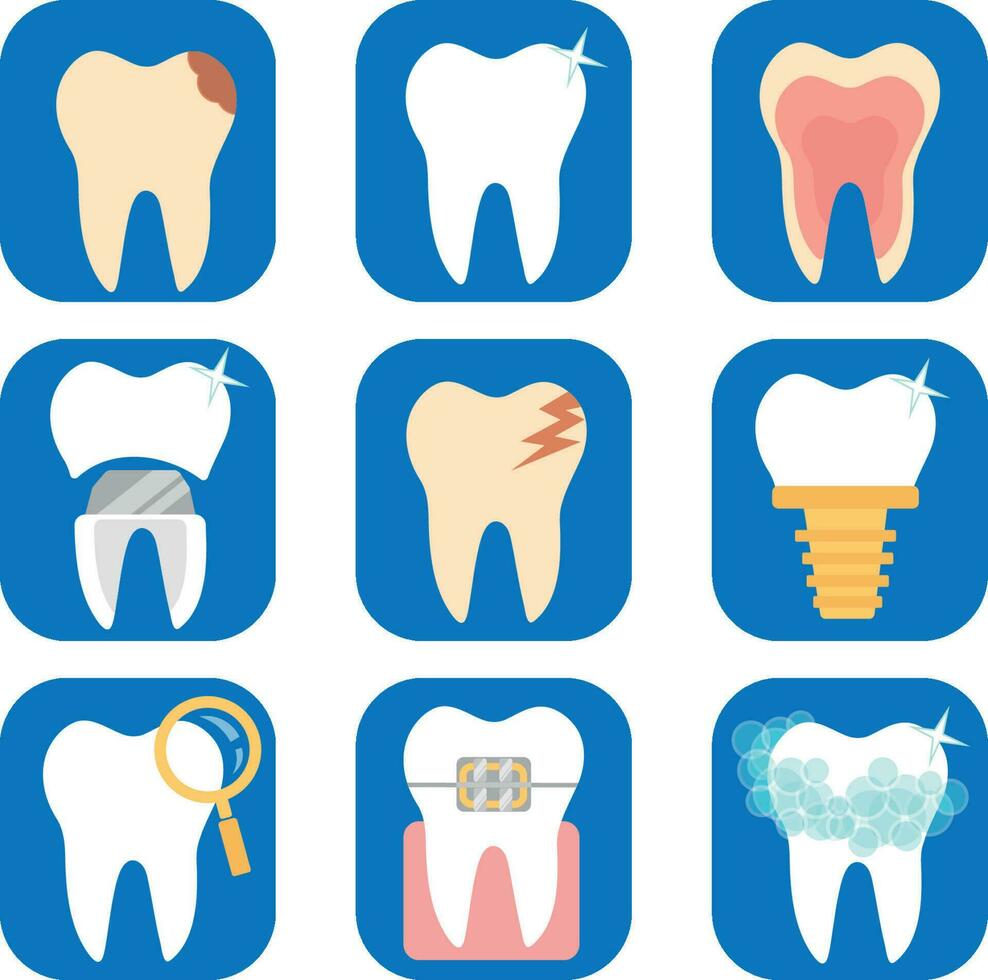 set of teeth icons blue vector