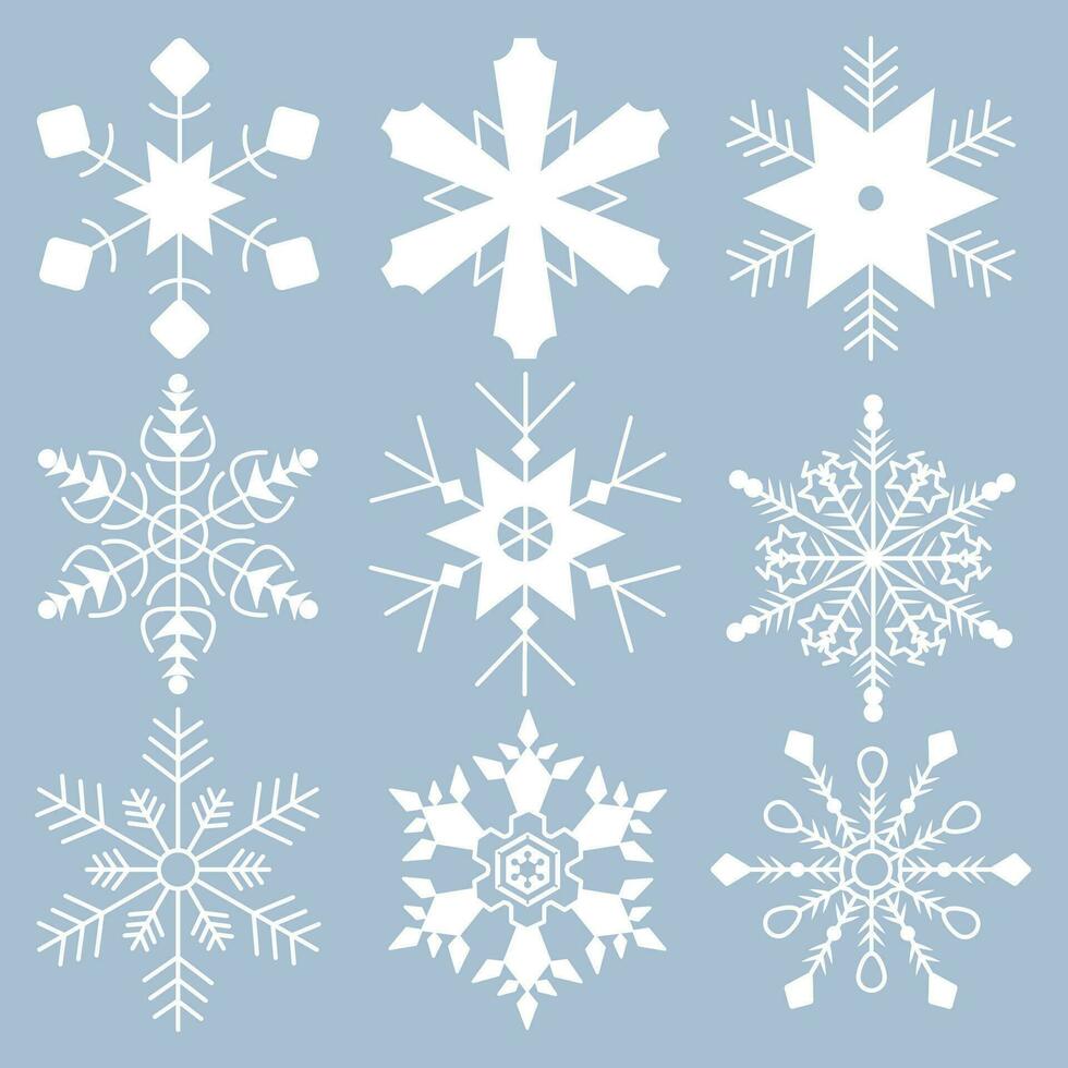Snowflakes set line icon. Collection of different snowflakes. Vector illustration.