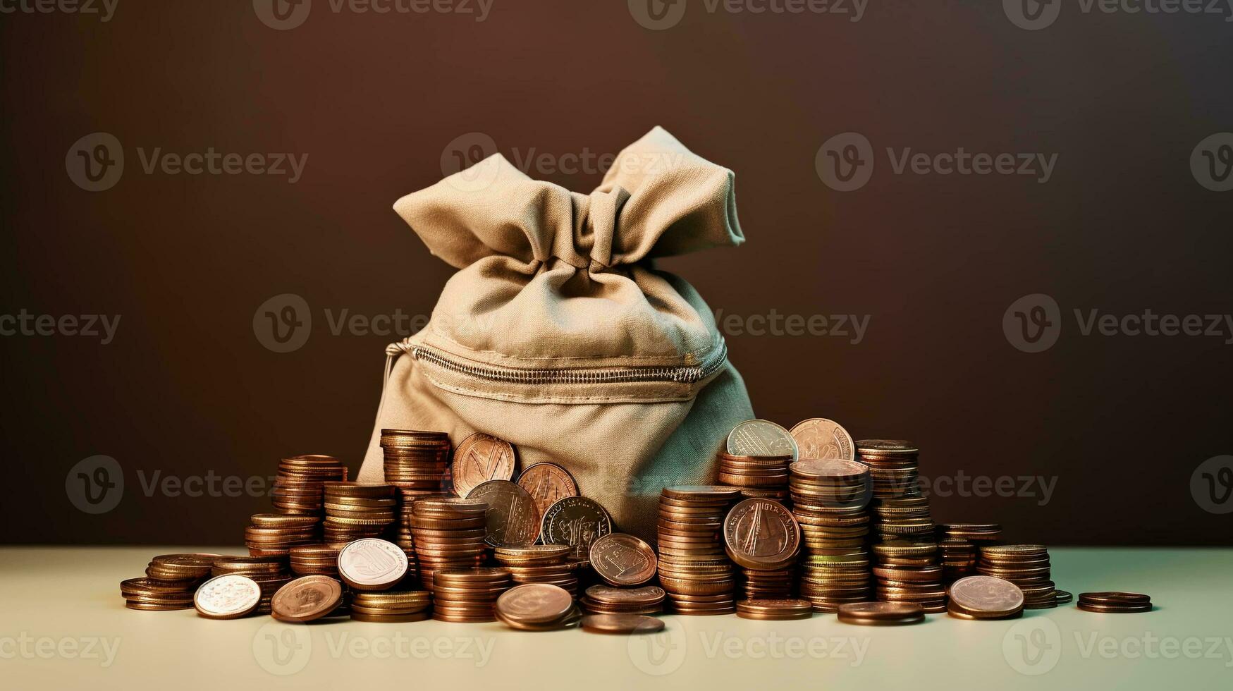 Money, Coins, and A Money Bag on a Minimalist Background, Representing Financial Success photo