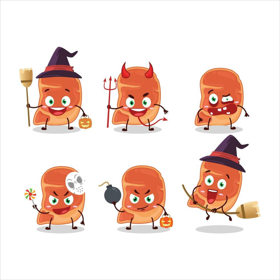 Halloween expression emoticons with cartoon character of steak vector