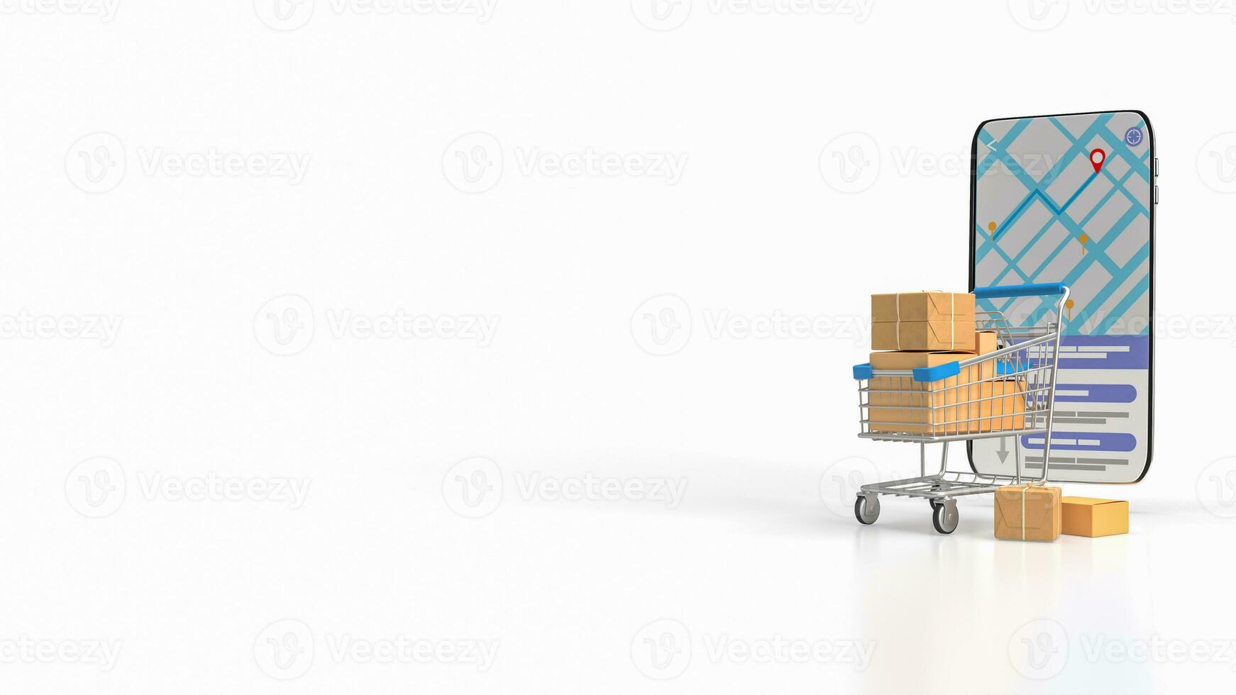 The trolley and mobile app for e commerces concept 3d rendering photo