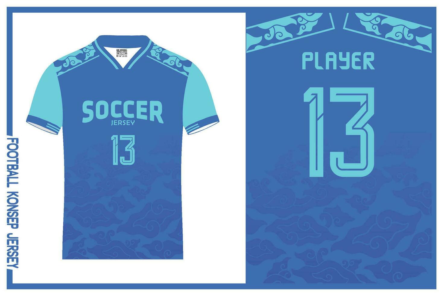 blue jersey football texture batik mega mendung vector