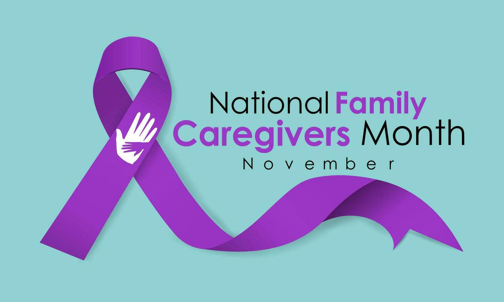 Family Caregivers month  is observed every year in November. Calligraphy Poster Design. A Plum Ribbon brings awareness to Cancer Caregivers. vector