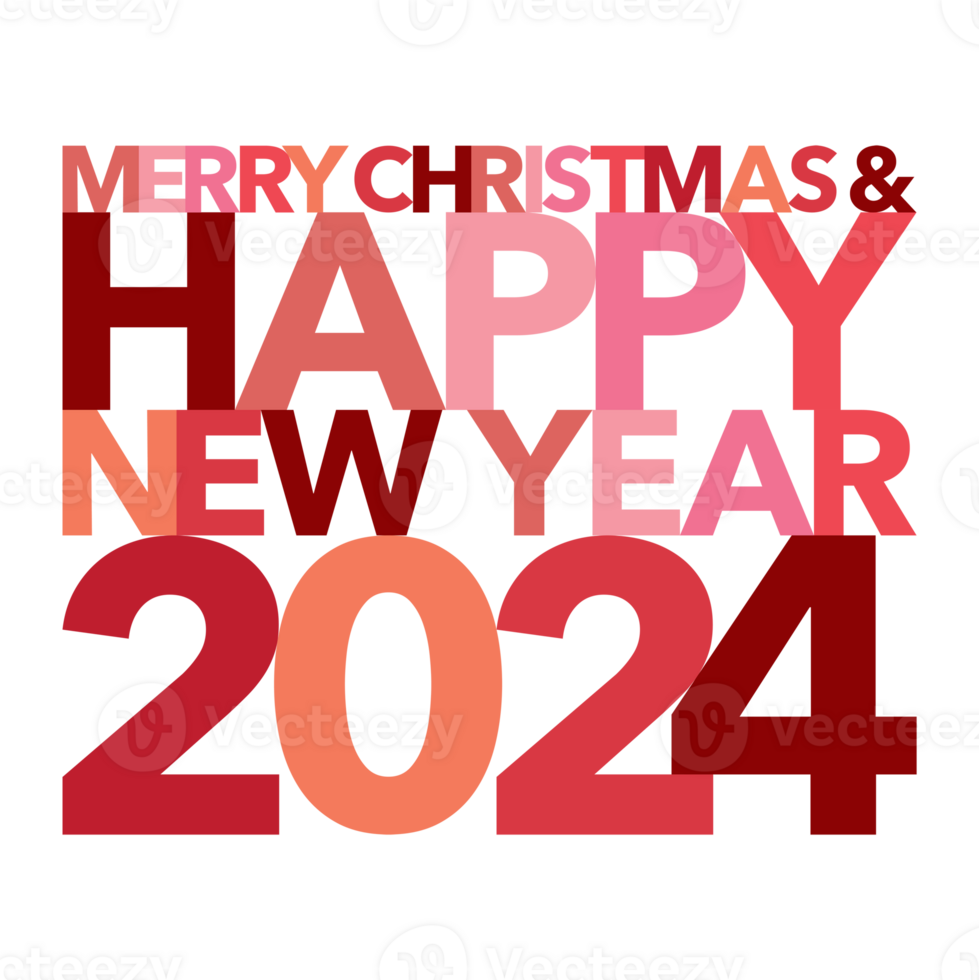 Colorful Merry Christmas and Happy New Year 2024 calligraphy flat design. png