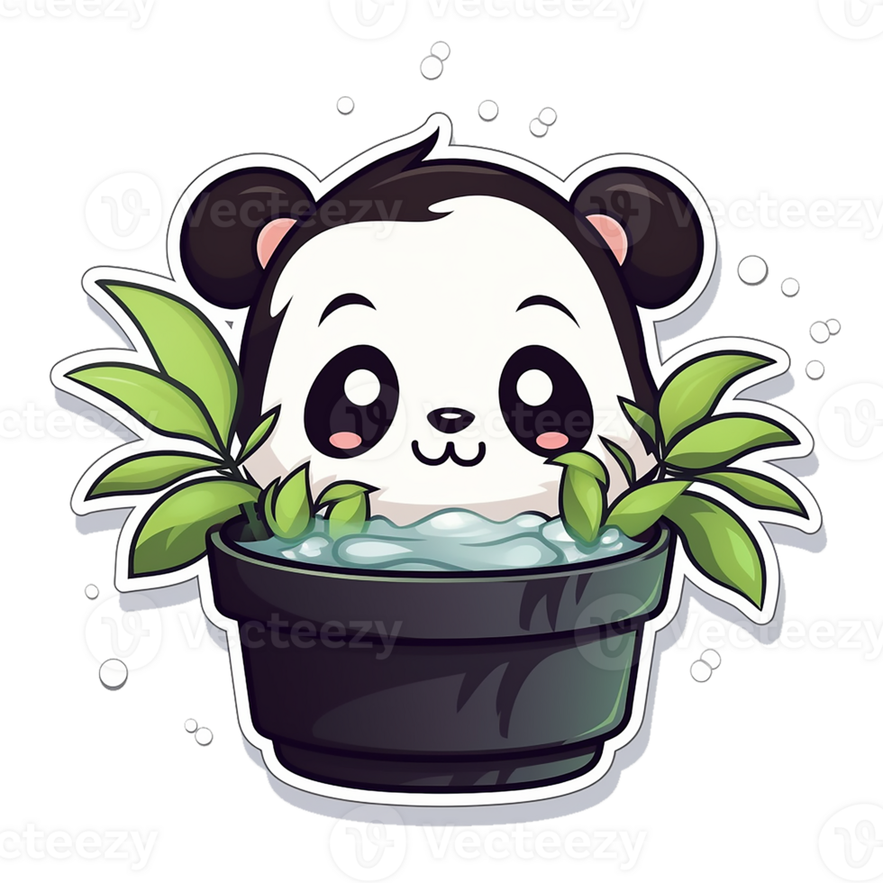 kawaii sticker, A cute Panda stirring, designed with colorful contours and isolated. AI Generated png