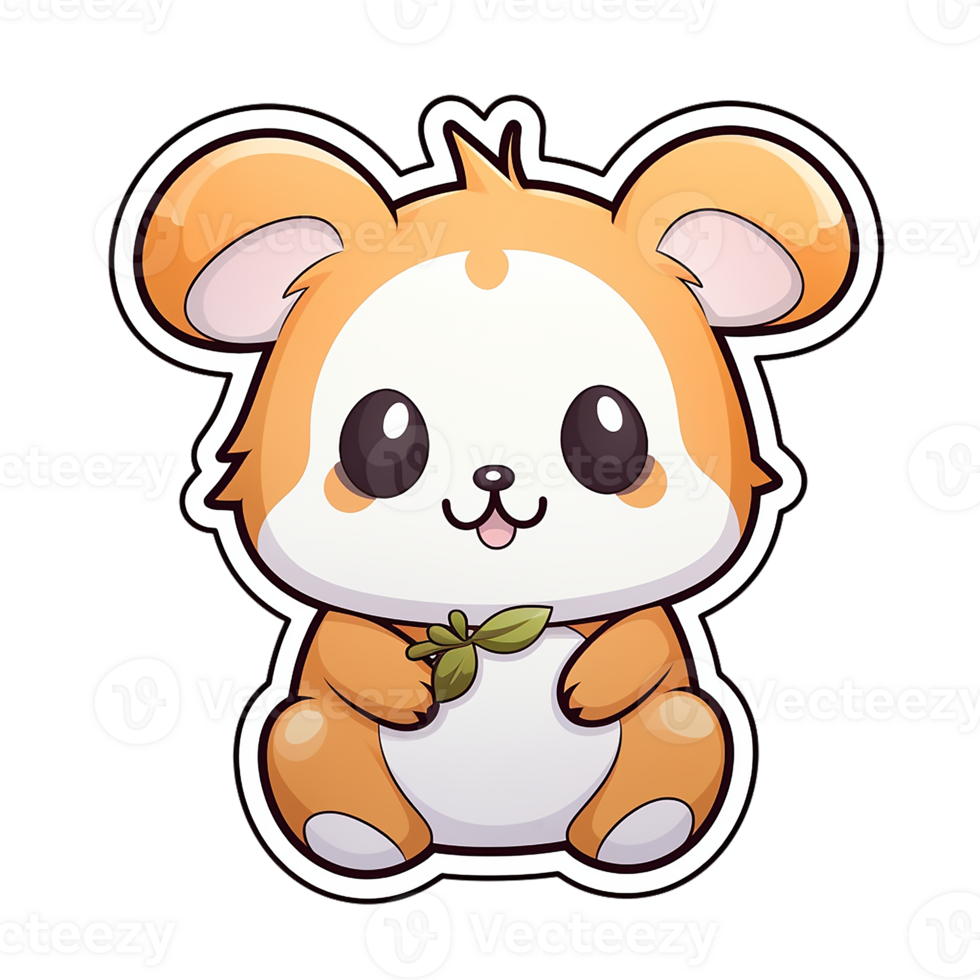 kawaii sticker, A cute Hamster stirring, designed with colorful contours and isolated. AI Generated png