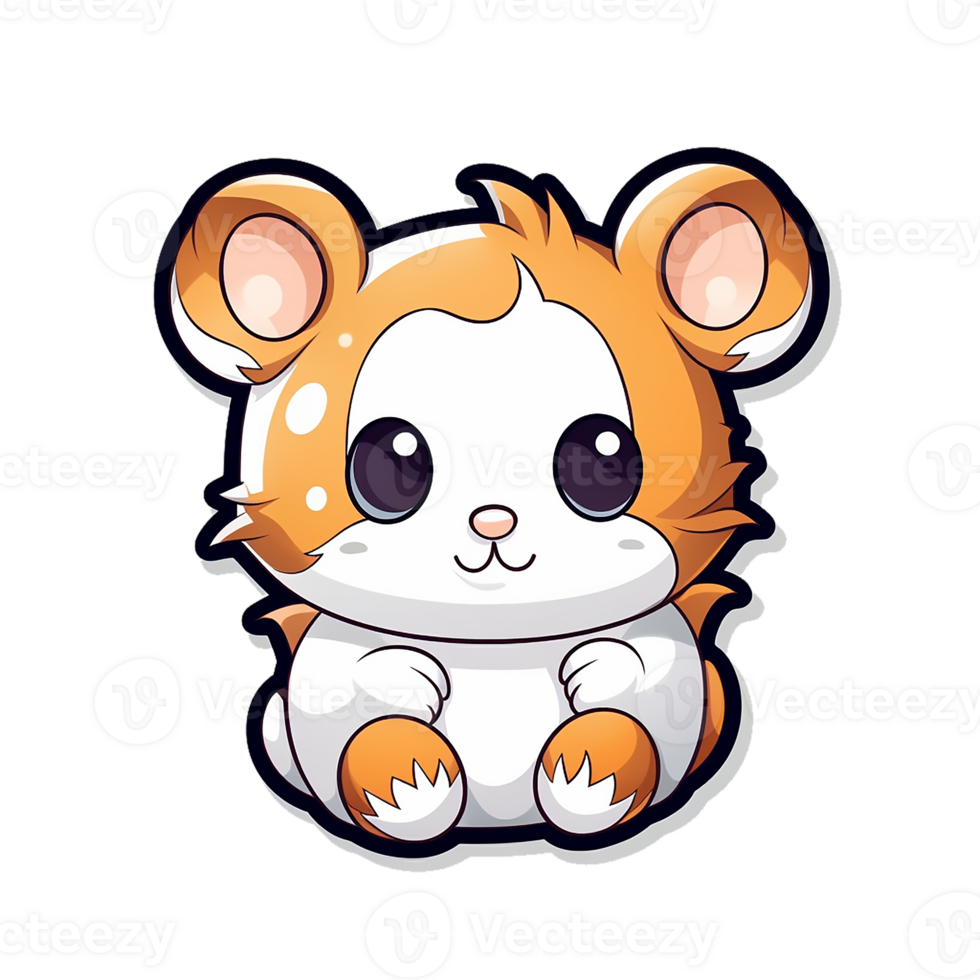 kawaii sticker, A cute Hamster stirring, designed with colorful contours and isolated. AI Generated png