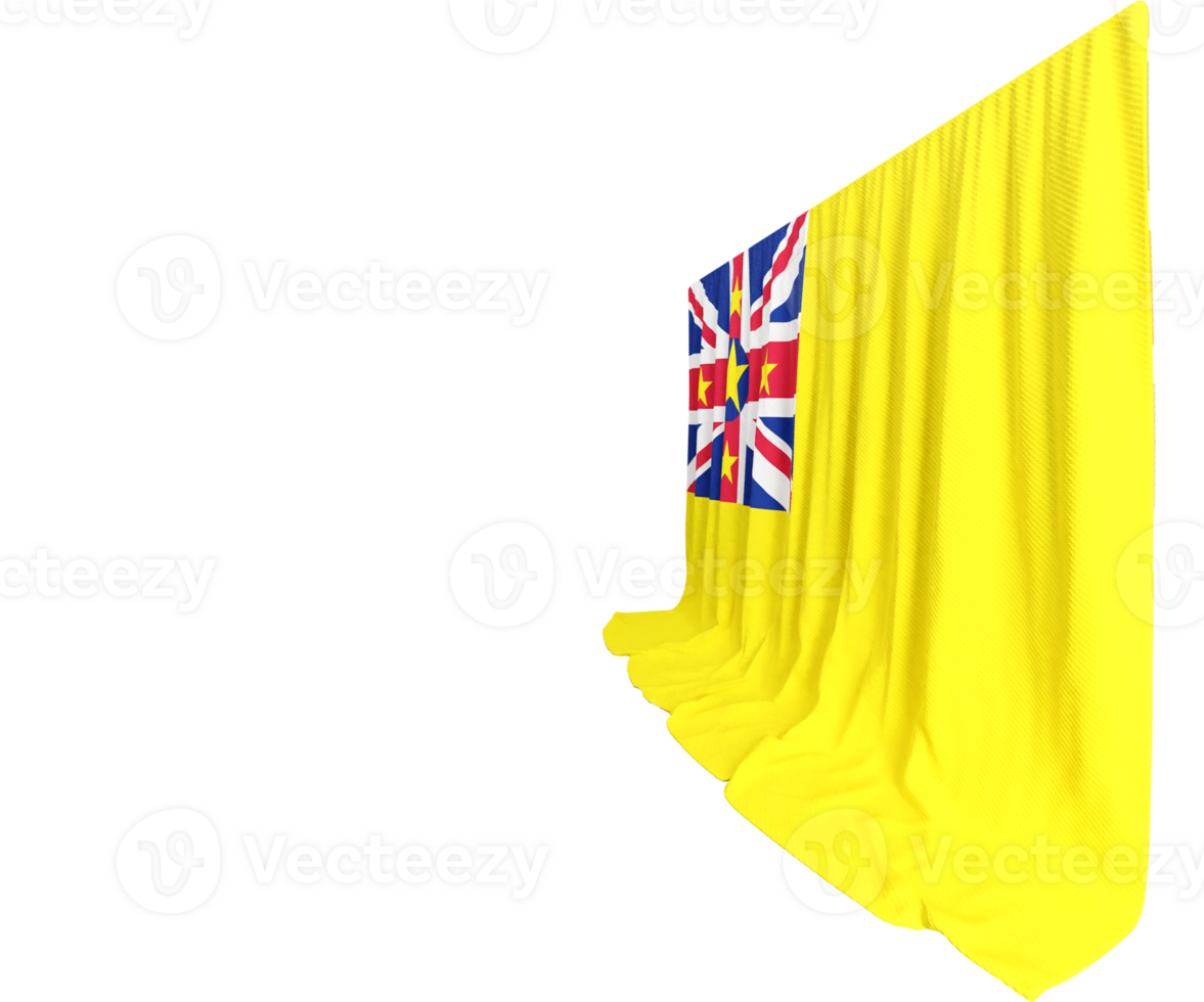 Niue Flag Curtain in 3D Rendering Showcasing Niue's Natural Beauty png