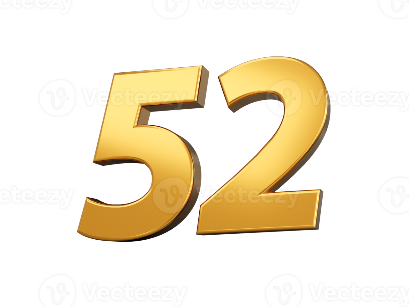 Gold number 52 Fifty two shiny 3d number made of gold 3d illustration png