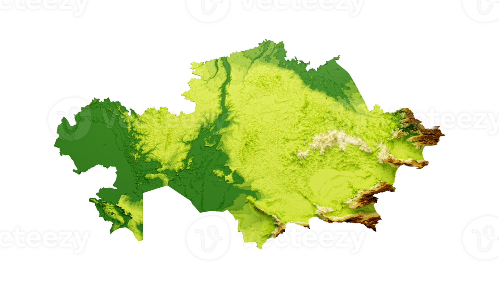 Kazakhstan Map Shaded relief Color Height map 3d illustration png