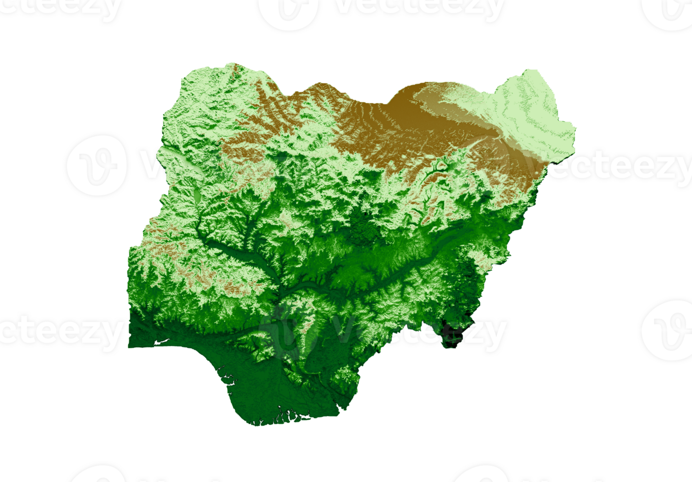 Nigeria Topographic Map 3d realistic map Color 3d illustration png