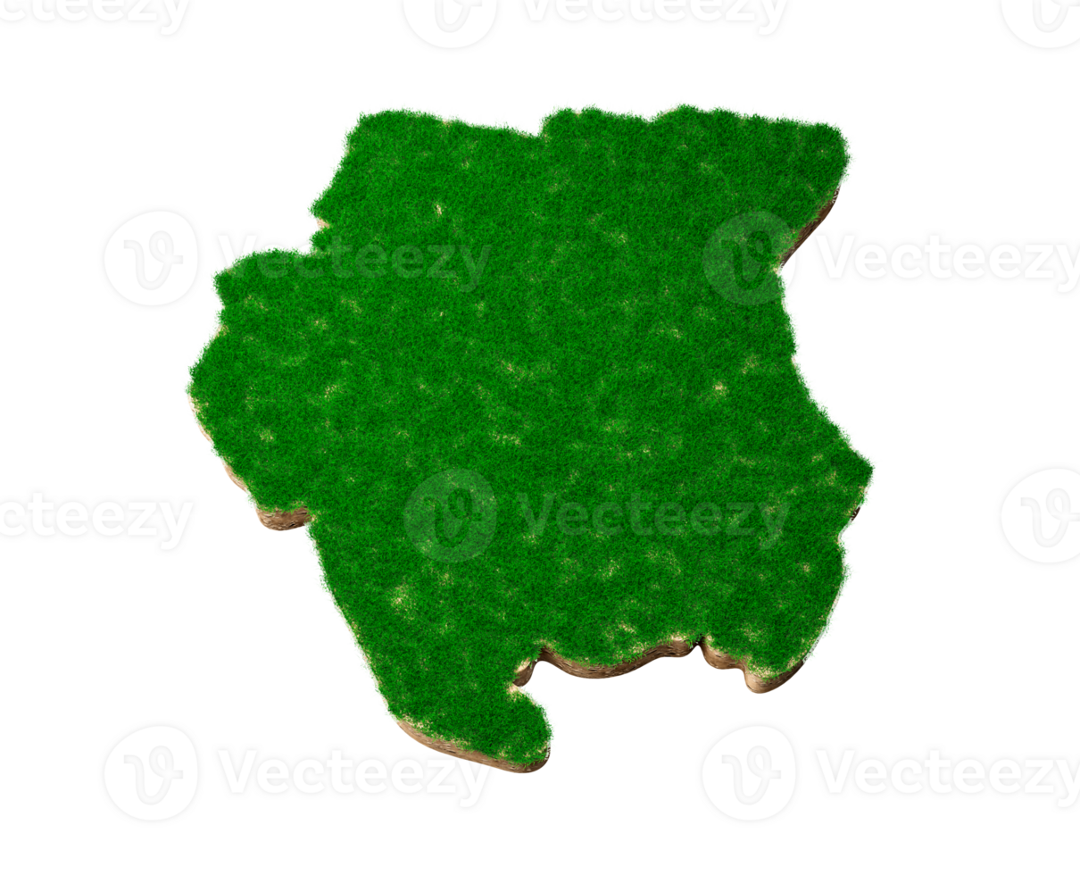 Suriname Map soil land geology cross section with green grass and Rock ground texture 3d illustration png