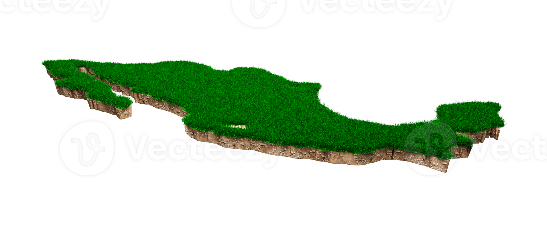 Mexico Map soil land geology cross section with green grass and Rock ground texture 3d illustration png