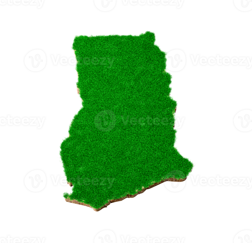 Ghana Map soil land geology cross section with green grass and Rock ground texture 3d illustration png