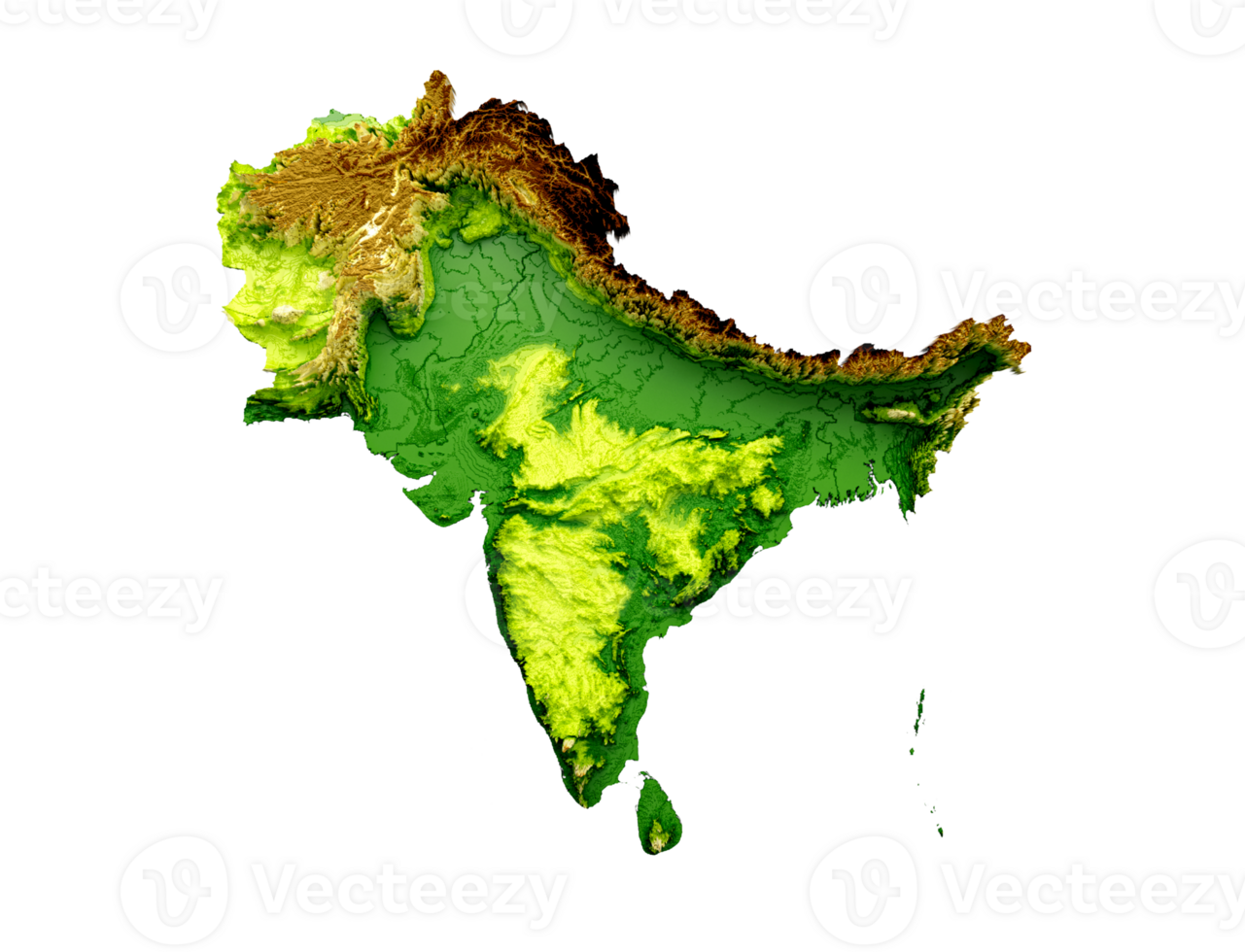 Subcontinent Map India, Pakistan, Nepal, Bhutan, Bangladesh, Sri Lanka, and the Maldives. 3d illustration png