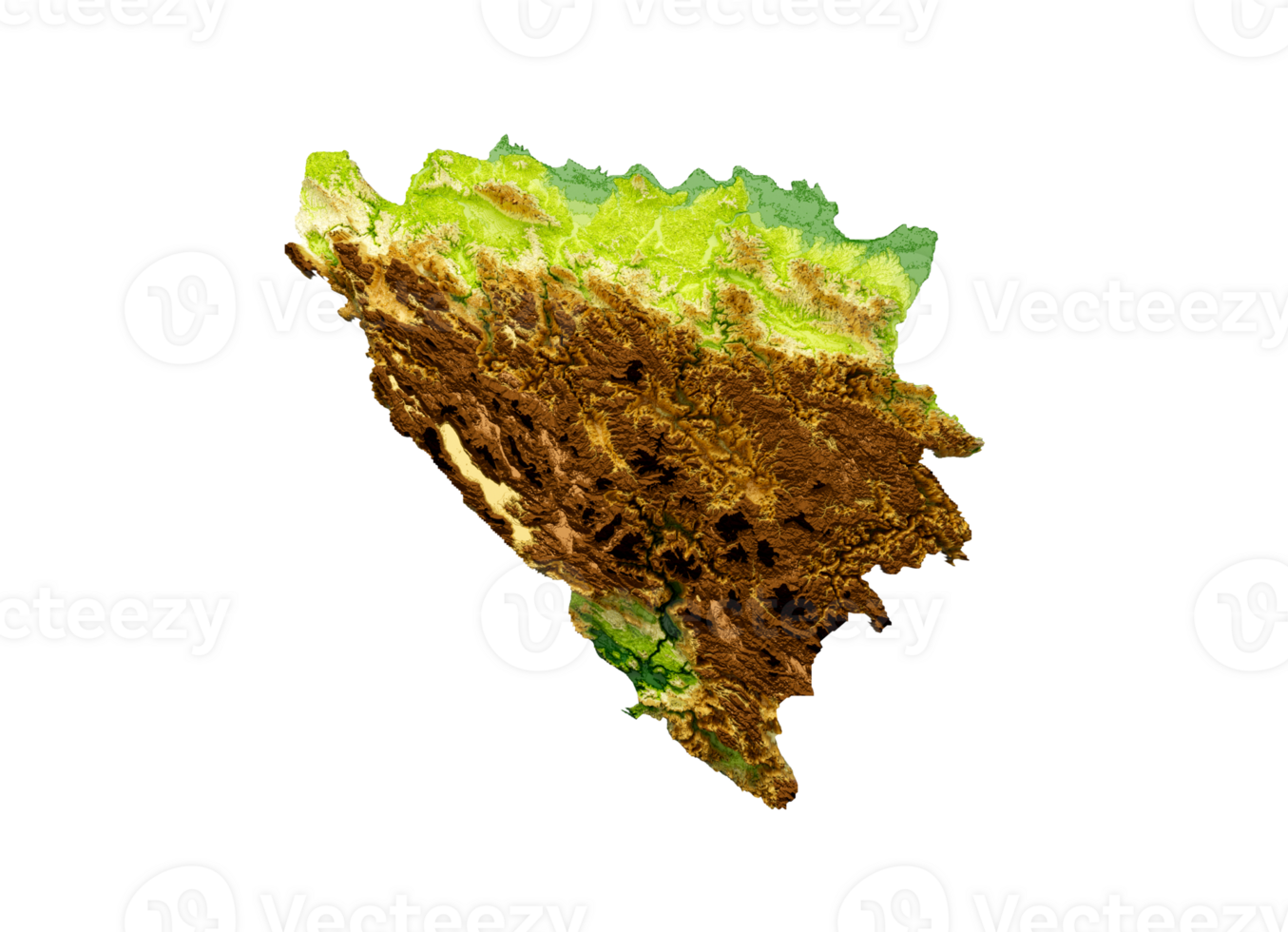 Bosnia and Herzegovina Map Shaded relief Color Height map 3d illustration png