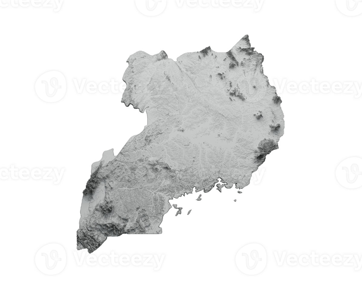 Uganda mapa sombreado alívio cor altura mapa 3d ilustração png
