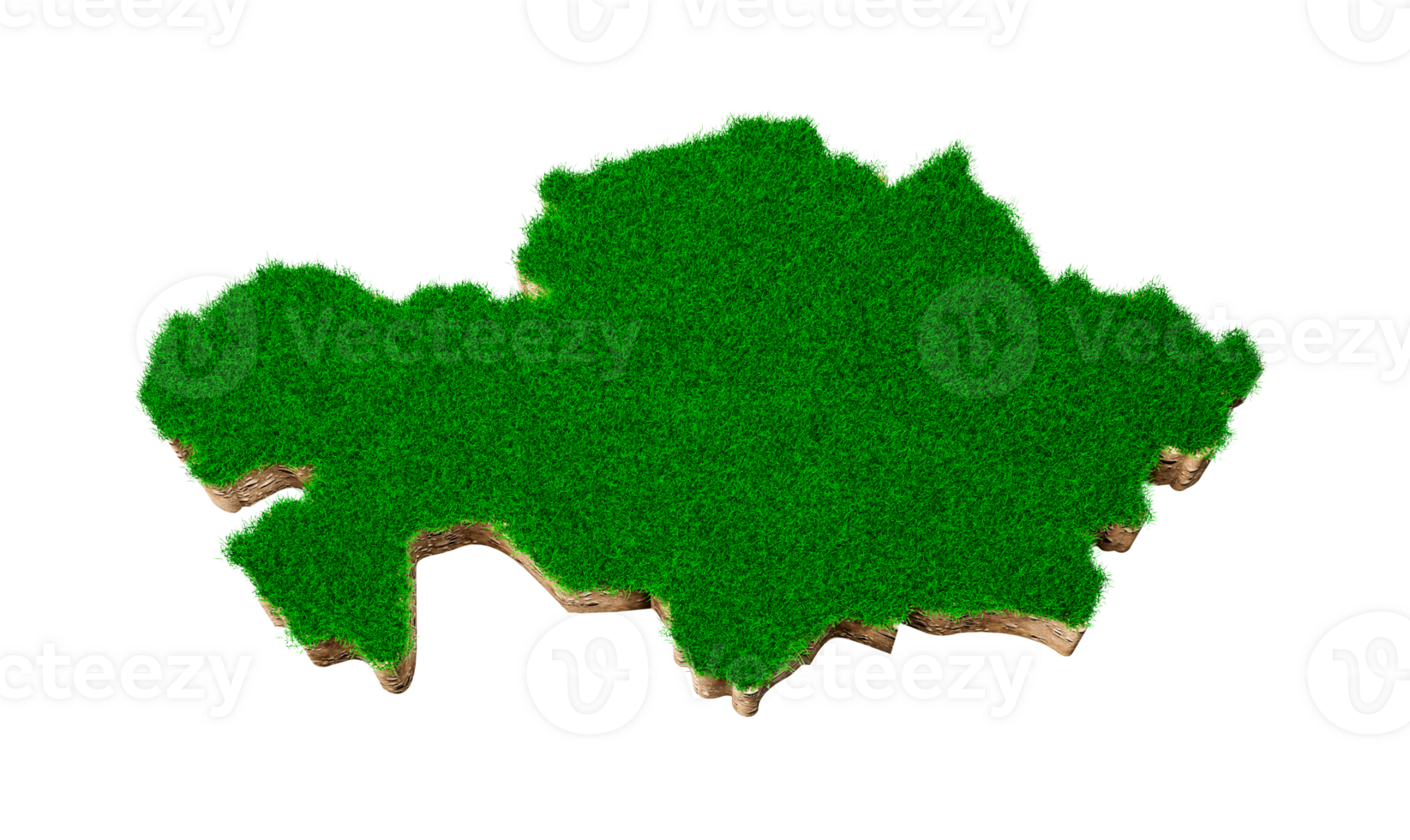 Kazakhstan Map soil land geology cross section with green grass and Rock ground texture 3d illustration png