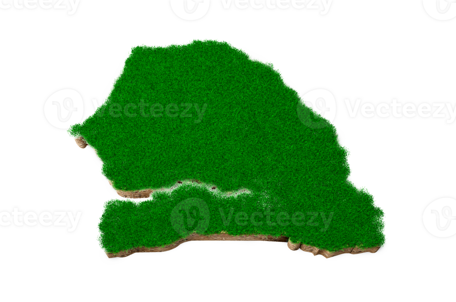 Senegal Map soil land geology cross section with green grass and Rock ground texture 3d illustration png