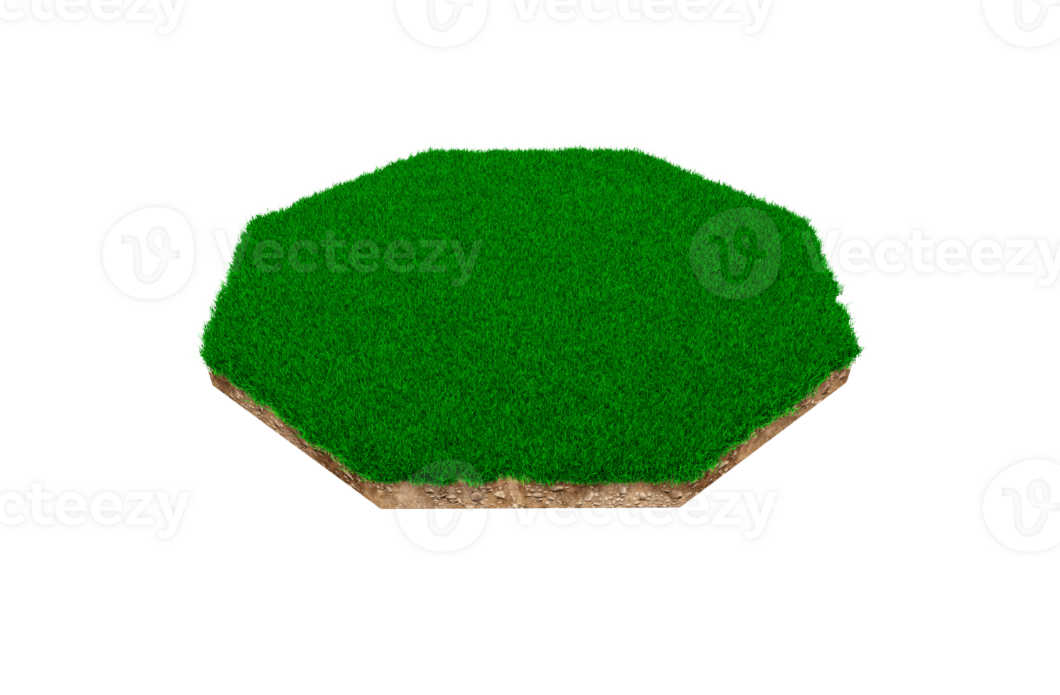 achthoekige vorm bodem land geologie dwarsdoorsnede met groen gras, aarde modder weggesneden geïsoleerde 3d illustratie png