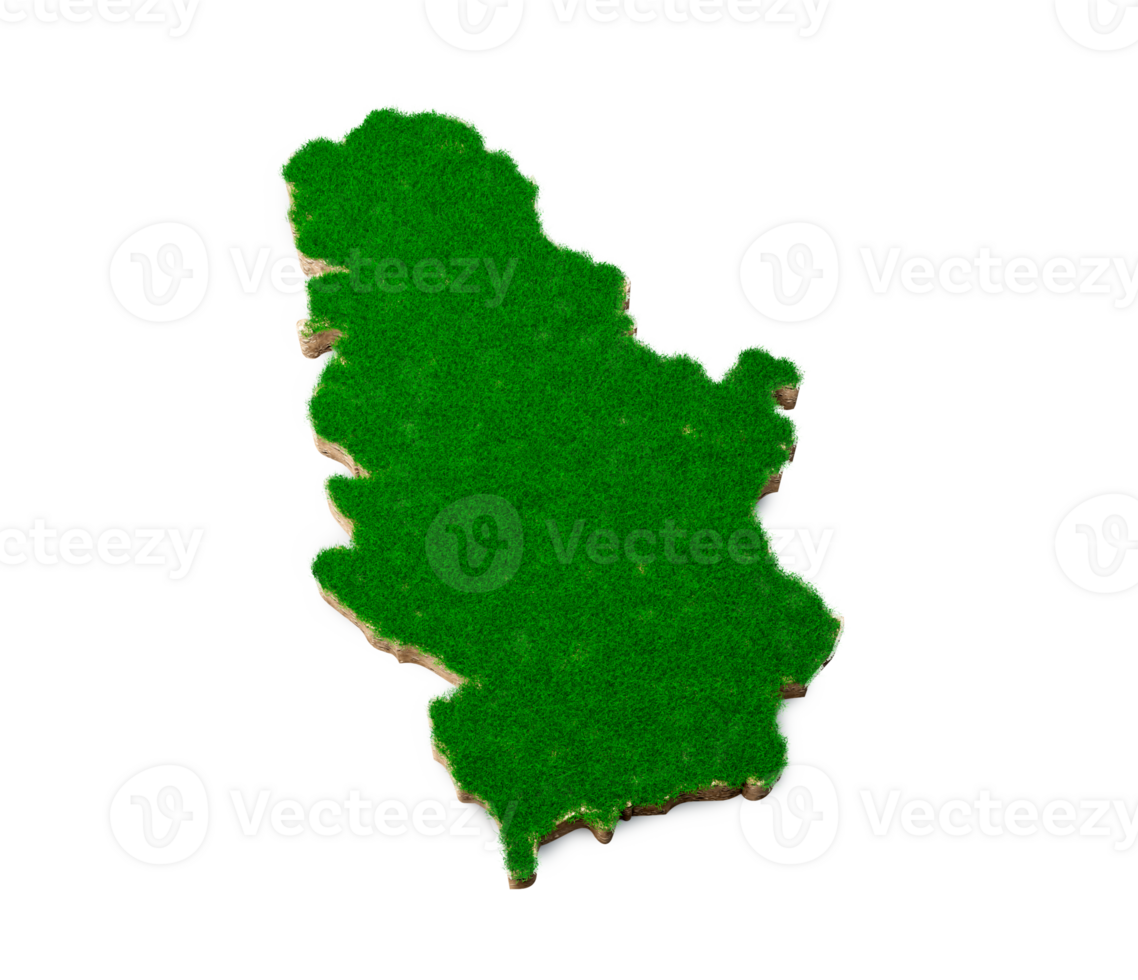 Serbia Map soil land geology cross section with green grass and Rock ground texture 3d illustration png