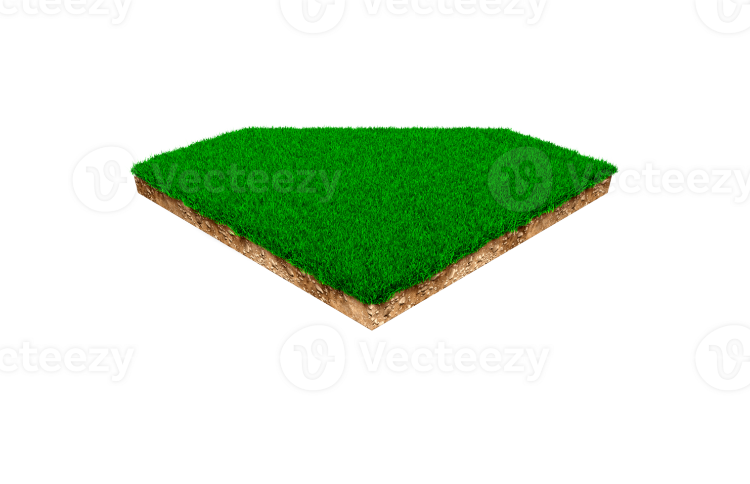 Diamond moon shape soil land geology cross section with green grass, earth mud cut away isolated 3D Illustration png