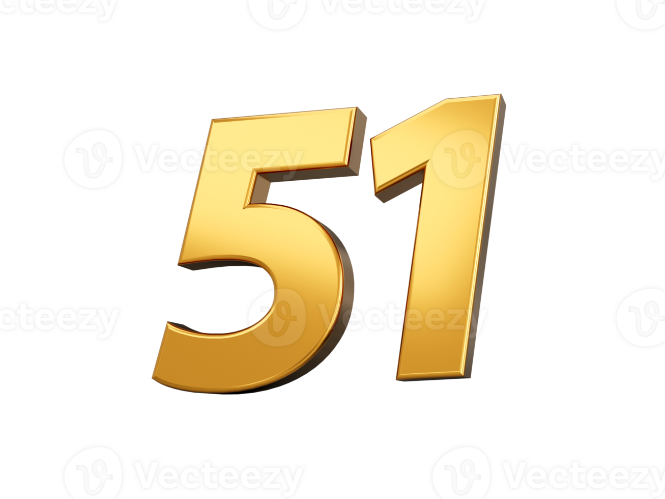 Gold number 51 Fifty one shiny 3d number made of gold 3d illustration png