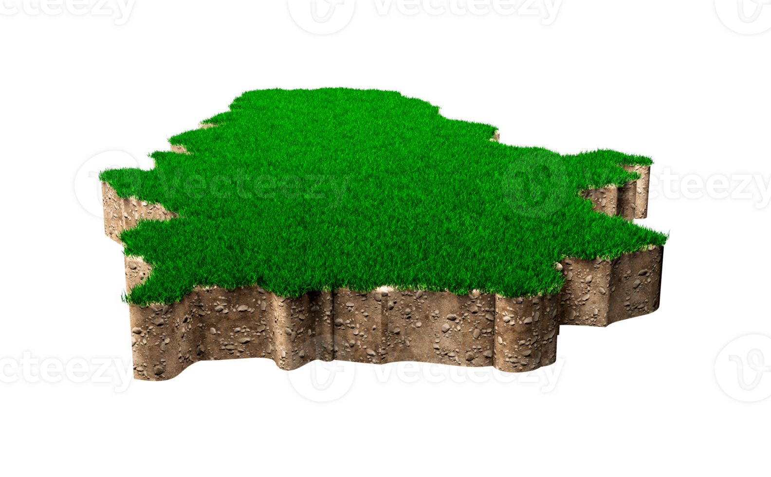 Serbia Map soil land geology cross section with green grass and Rock ground texture 3d illustration png