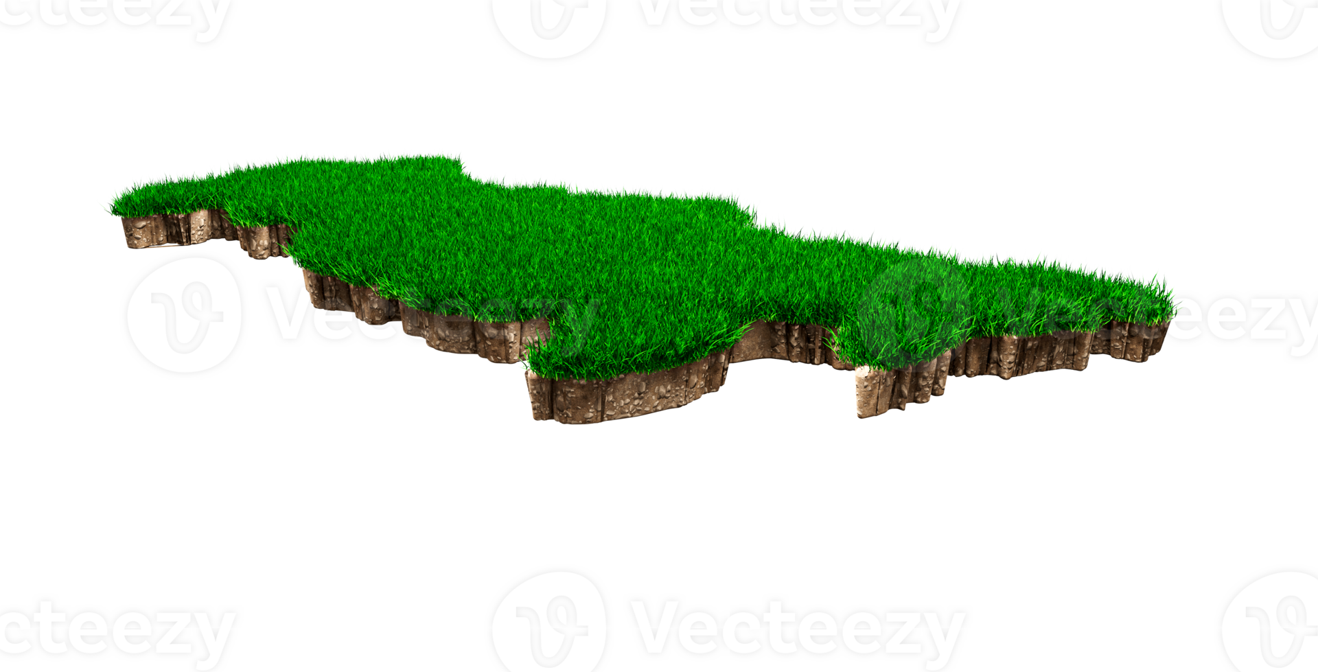 Russia Map soil land geology cross section with green grass and Rock ground texture 3d illustration png