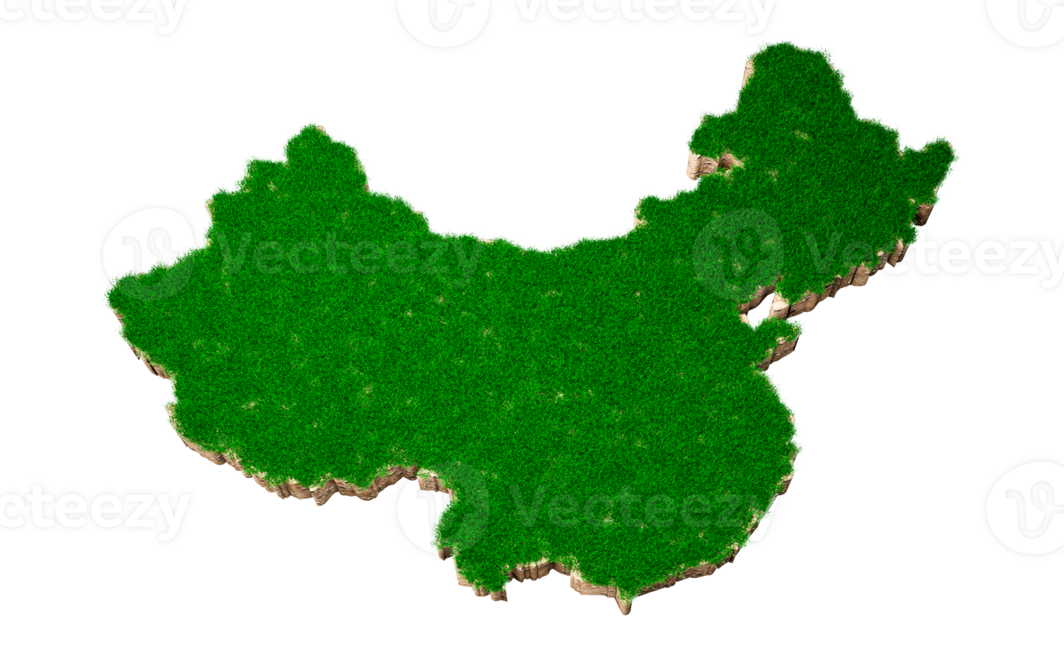 China Map soil land geology cross section with green grass and Rock ground texture 3d illustration png