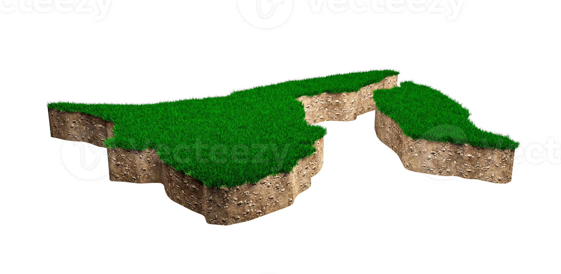 brunei darussalam mapa suelo tierra geología sección transversal con hierba verde y textura de suelo de roca ilustración 3d png