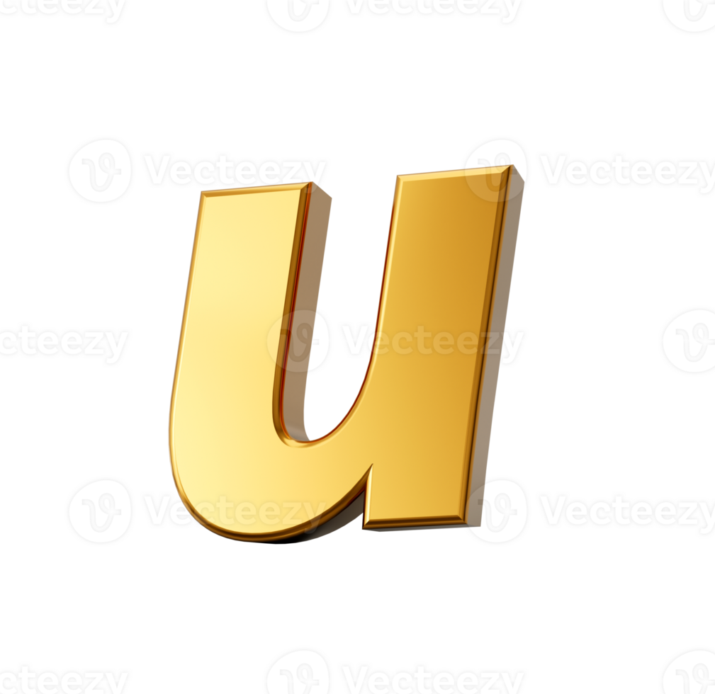 Golden alphabet u 3D Golden small Letters 3d Illustration png