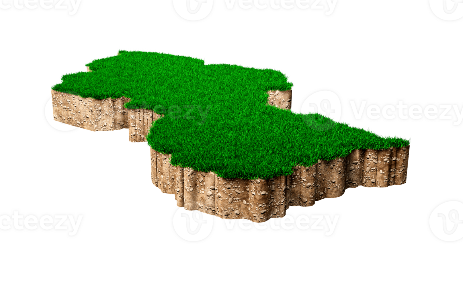 Guyana Map soil land geology cross section with green grass and Rock ground texture 3d illustration png