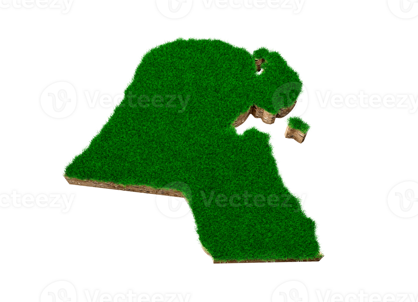 Kuwait map soil land geology cross section with green grass 3d illustration png