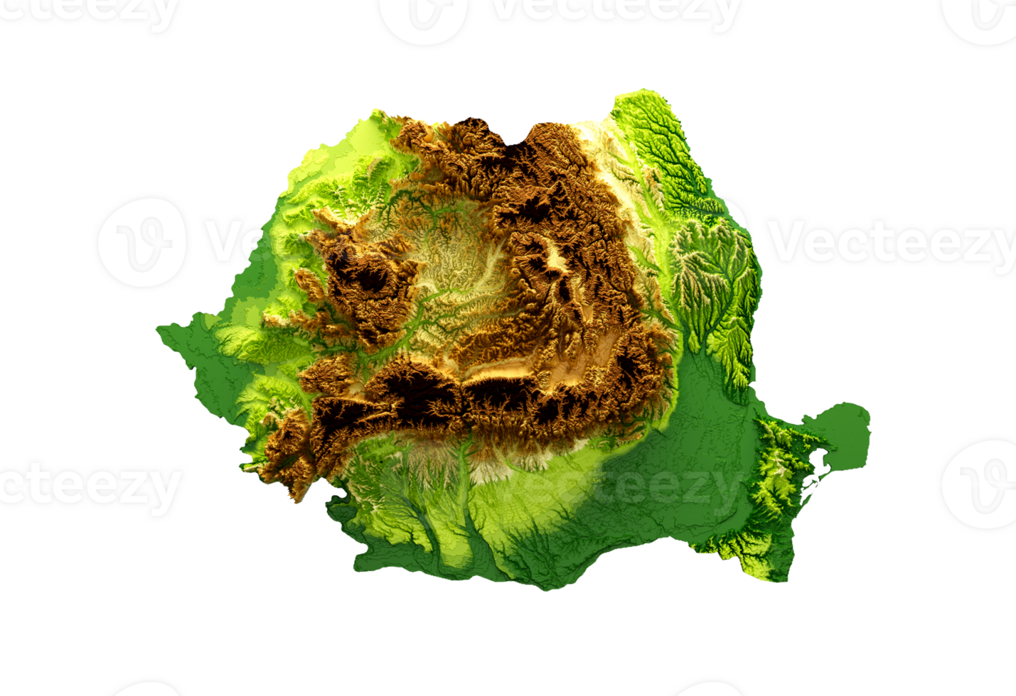 Romania Map Shaded relief Color Height map 3d illustration png