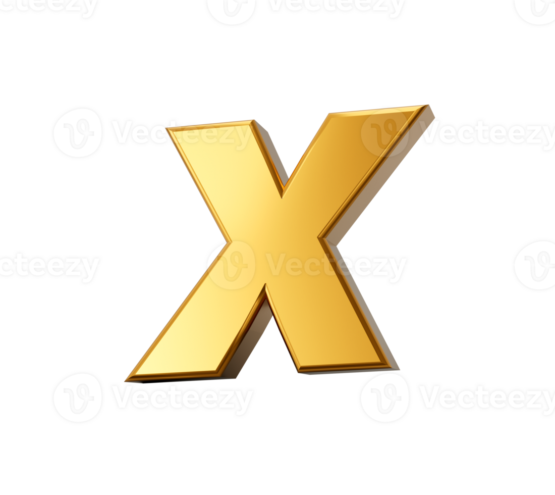 Golden alphabet x 3D Golden small Letters 3d Illustration png