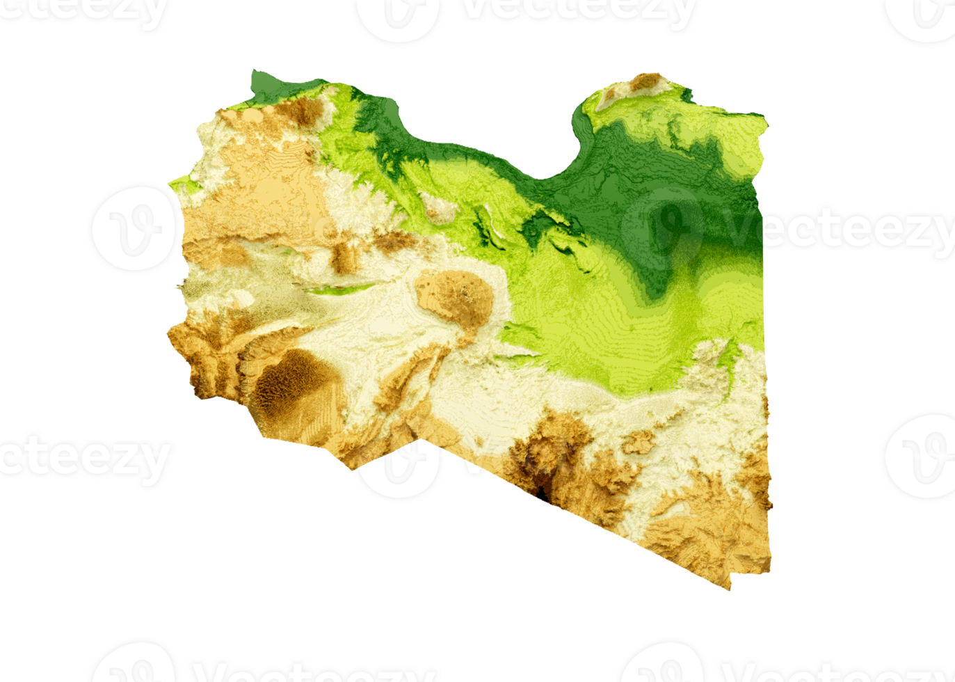 Libya Map Shaded relief Color Height map 3d illustration png