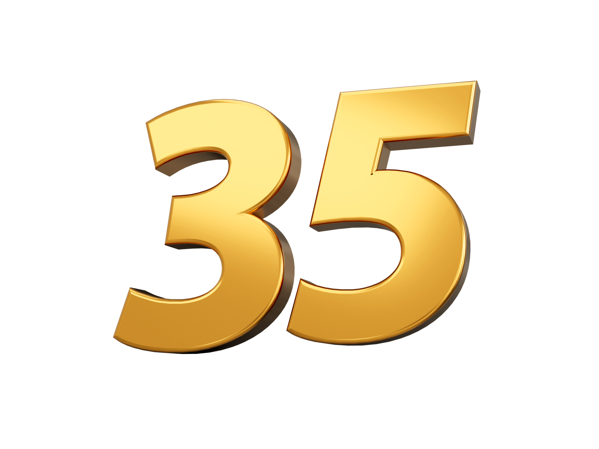 Gold number 35 Thirty five shiny 3d number 35 made of gold 3d