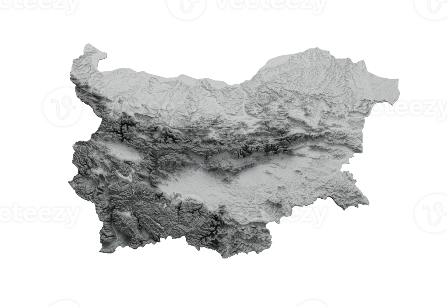 Bulgaria Map Shaded relief Color Height map 3d illustration png