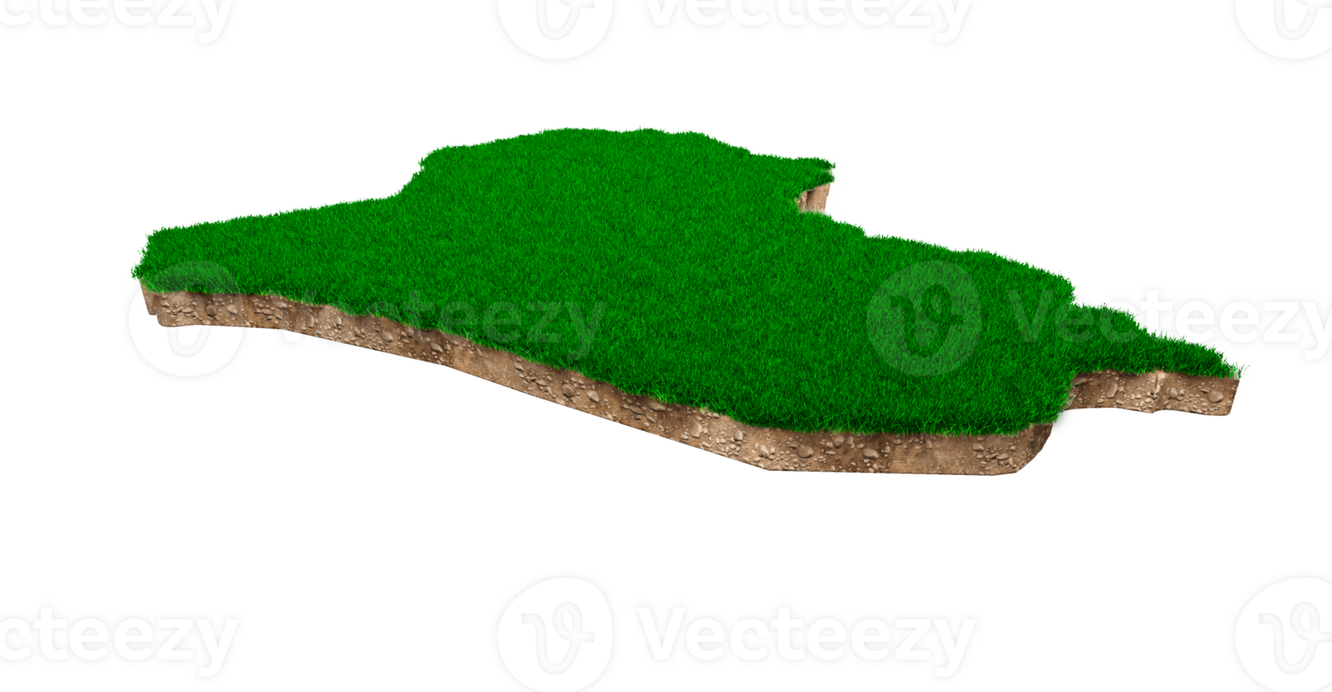 Iraq Map soil land geology cross section with green grass and Rock ground texture 3d illustration png