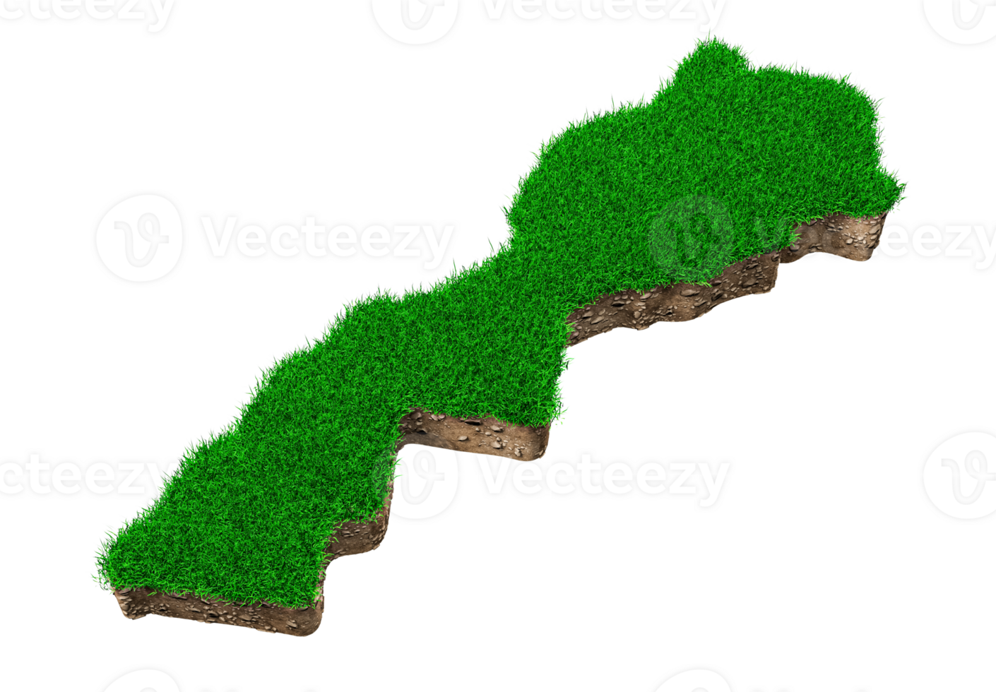 carte du maroc coupe transversale de la géologie des sols avec de l'herbe verte et de la texture du sol rocheux illustration 3d png