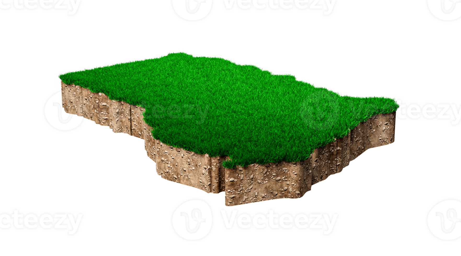 Ghana Map soil land geology cross section with green grass and Rock ground texture 3d illustration png