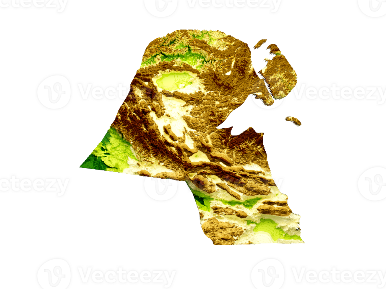Kuwait Map Shaded relief Color Height map 3d illustration png