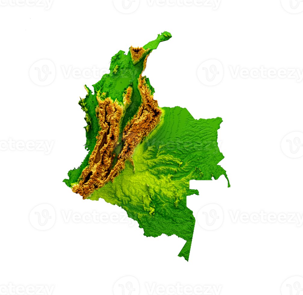 Colombia Map Shaded relief Color Height map 3d illustration png