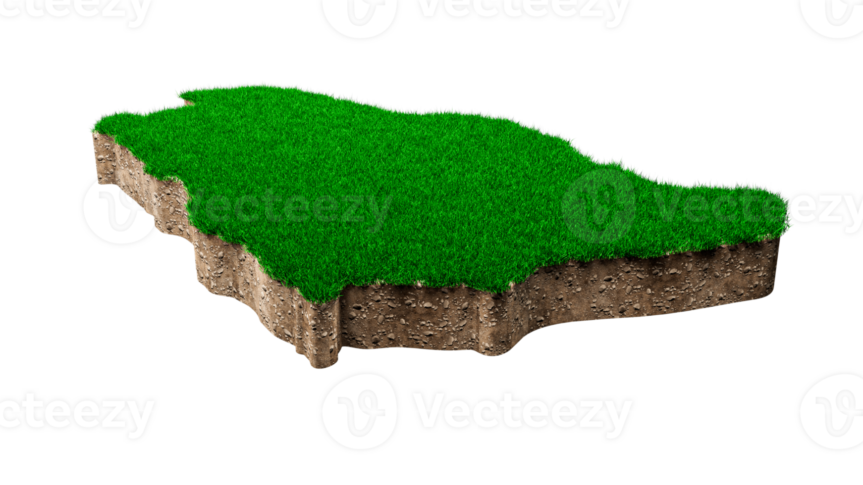 Saudi Arabia Map soil land geology cross section with green grass and Rock ground texture 3d illustration png